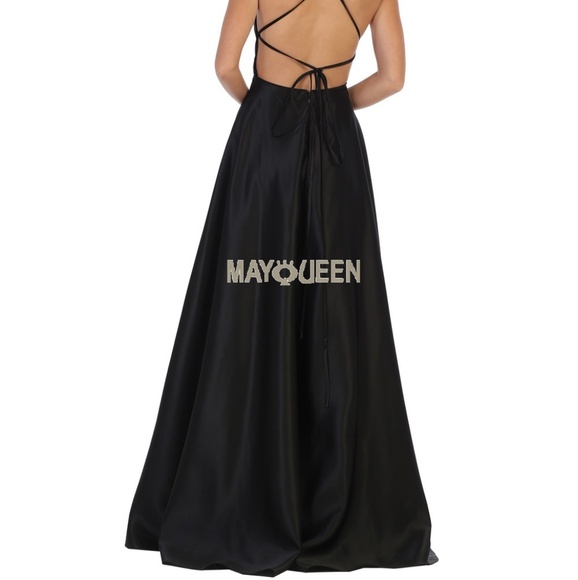 Red, black, blue,purple,Satin criss cross open back formal evening gown - Picture 4 of 6